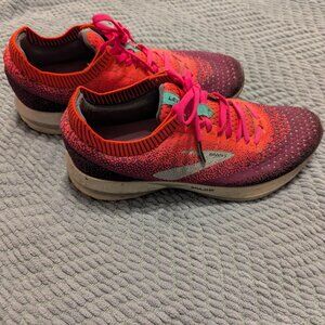 Brooks Womens Running Athletic Sneakers Size 10  Neon Orange and Burgundy Silver